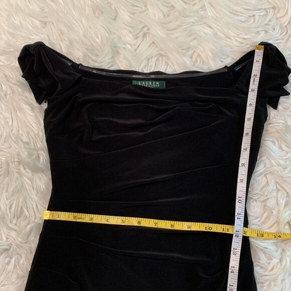 LAUREN Ralph Lauren Wide neckline bow details on shoulders ruching black dress - Picture 8 of 10